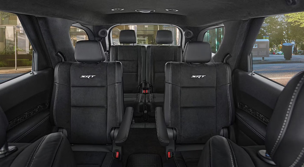 The black interior seating of a 2024 Dodge Durango SRT.