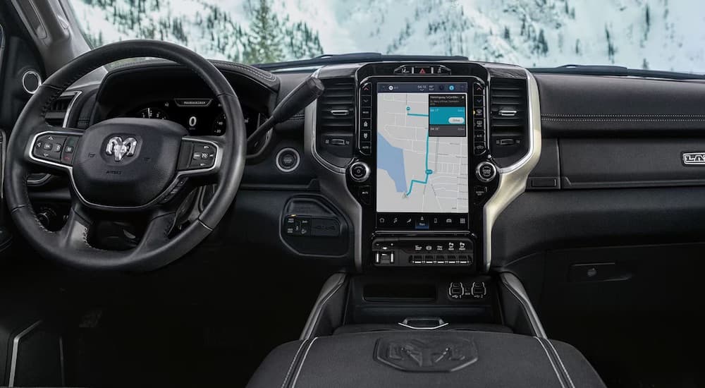 The black interior of a 2025 Ram 2500 is shown.