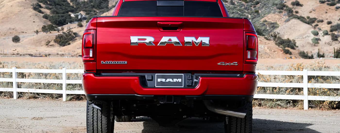 Rear of a red 2025 Ram 2500 Laramie