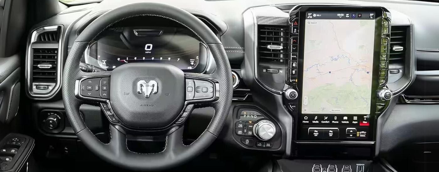 Infotainment display and digital gauge cluster on a 2025 Ram 1500 for sale